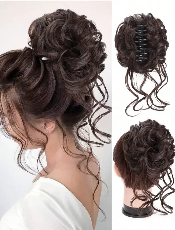 Clip Messy Bun Hair Pieces For Women Wavy Curly Hair Bun Extensions 3