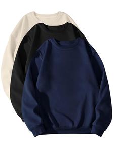 Men's Solid Color Crew Neck Sweatshirt, Casual Loose Long Sleeve Pullover for Spring & Fall, Fashion Men's Top for Daily Wear