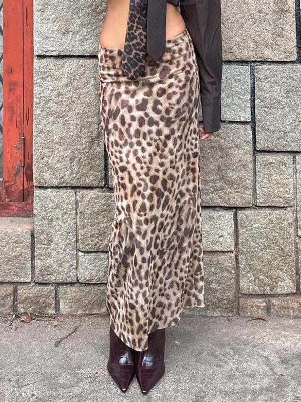 Women's Leopard Print High Waist Bodycon Skirt, Fashion Casual Long Skirt for Daily Outdoor Wear, Ladies Bottoms for Summer 2