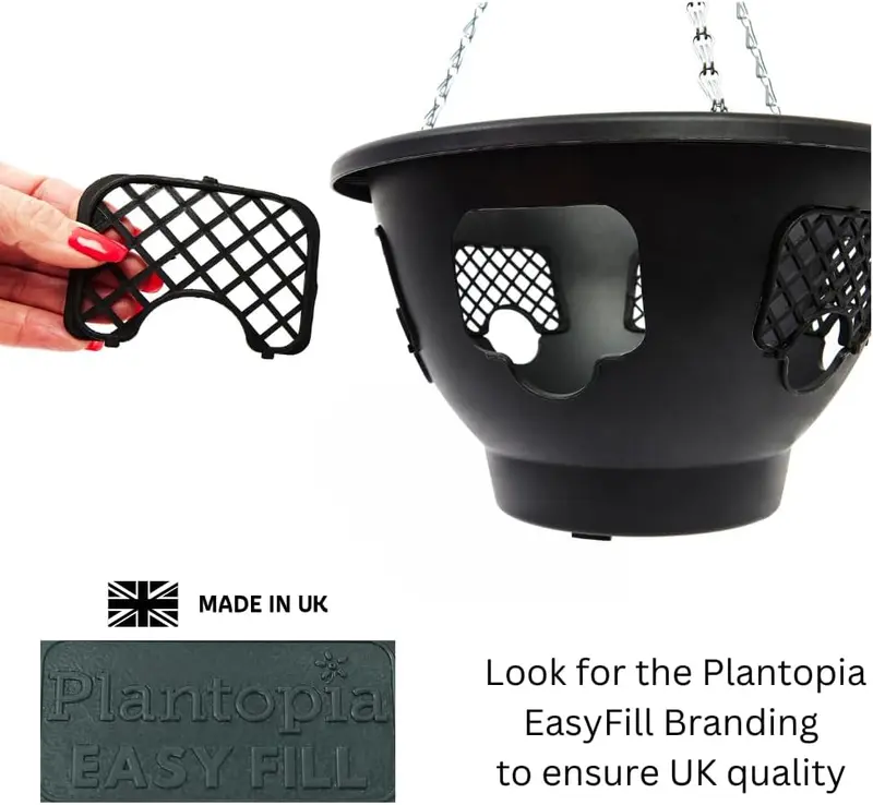 Flower Garden Plastic Hanging Basket 14" Strong Black Bracket Planter Pack 2 & 4 Hangable Organiser Hangers Decor Decorative 6