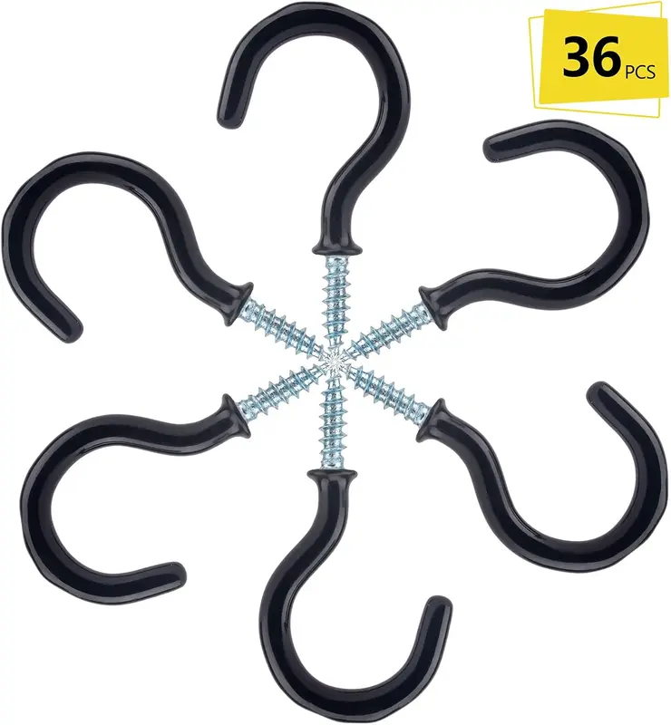 36PCS Metal Ceiling Hooks 1-1/4 Inch Multipurpose Vinyl Coated Screw-in Wall Hooks for Hanging Plants, Cups, Utensils, Lights and Stuff Great for Indoor & Outdoor Use 2