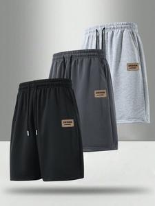 Men's Solid Color Letter Patched Drawstring Waist Shorts, Loose Casual Comfortable Breathable Pocket Straight Leg  Shorts for Daily Wear, Men's All-match Bottoms for Summer