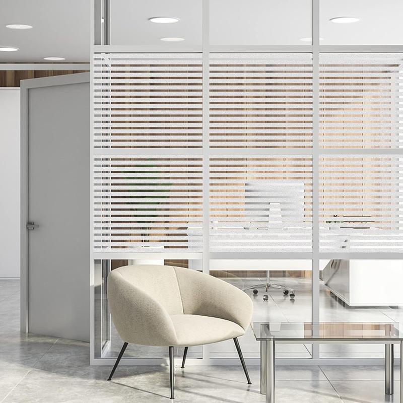 Product Introduction of Window Film Privacy Self Adhesive Frosted Window Sticker Reusable No Glue Film Stripe Vinyl Static Cling Door Glass Covering for Living Room Office 30×200cm 8