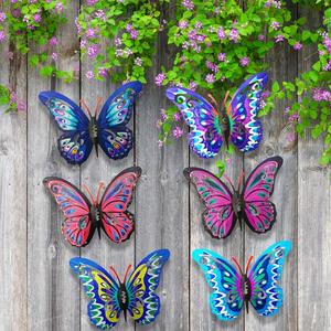 Colorful Butterfly Design Wall Art Decor, 6 Counts/set Hanging Garden Patio Decoration, Iron Fence Yard Wall Ornaments, Outdoor, Home, Cute, Pink, Exterior, Blue
