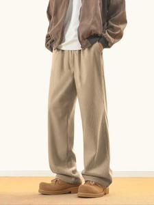 Men's Solid Color Drawstring Waist Corduroy Pants, Loose Casual Comfy Pocket Straight Leg Trousers for Fall & Winter, Men's All-match Bottoms for Daily Wear