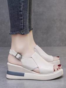 Women's Fashionable Solid Color Wedge Sandals, 1 Pair Casual Open Toe Platform Sandals for Summer, Comfortable Buckle Strap Sandals for Daily Wear