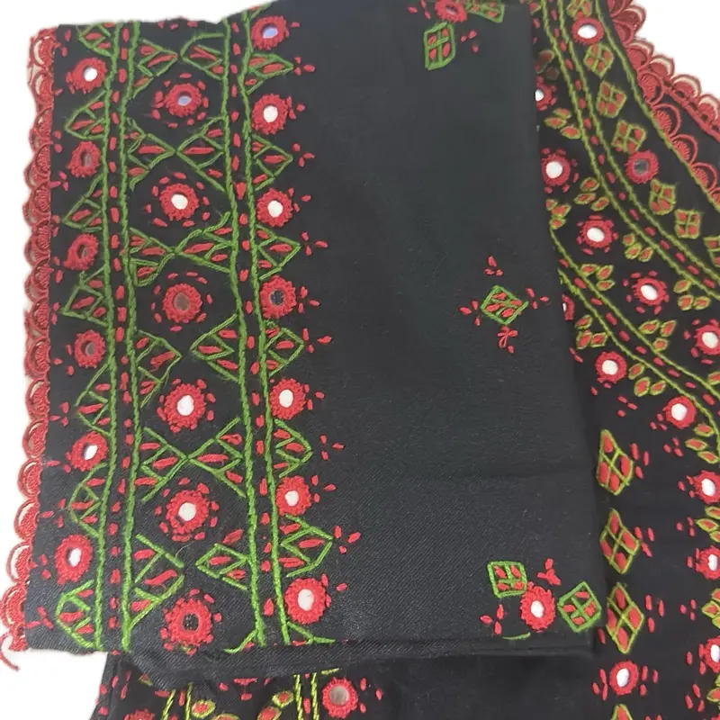 Two Piece Marina Hand Embroidered Mirror Balochi Work Asian Style Women's Clothes Black Color - Womenswear 1