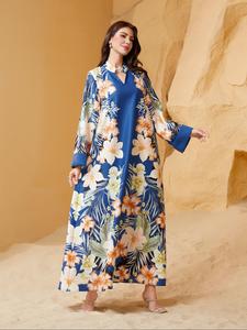 Women's Floral Print  Dress, Elegant Long Sleeve  Dress for Vacation Holiday Party, Ladies Islamic Clothing for All Seasons