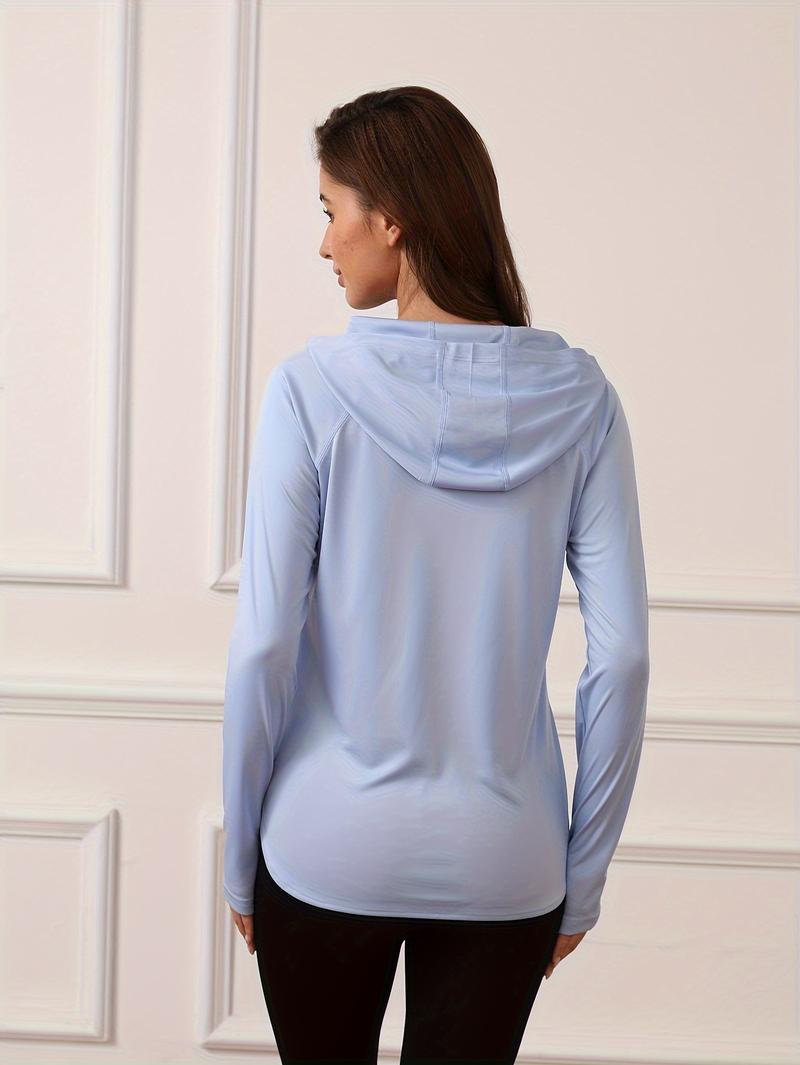 Product Introduction of Women'S Sun Protection Hoodie - 100% Polyester Knit Fabric, UV Protection, Lightweight, Slight Stretch, Solid Color, Ideal for Cycling & Outdoor Activities, 105g/m² 2