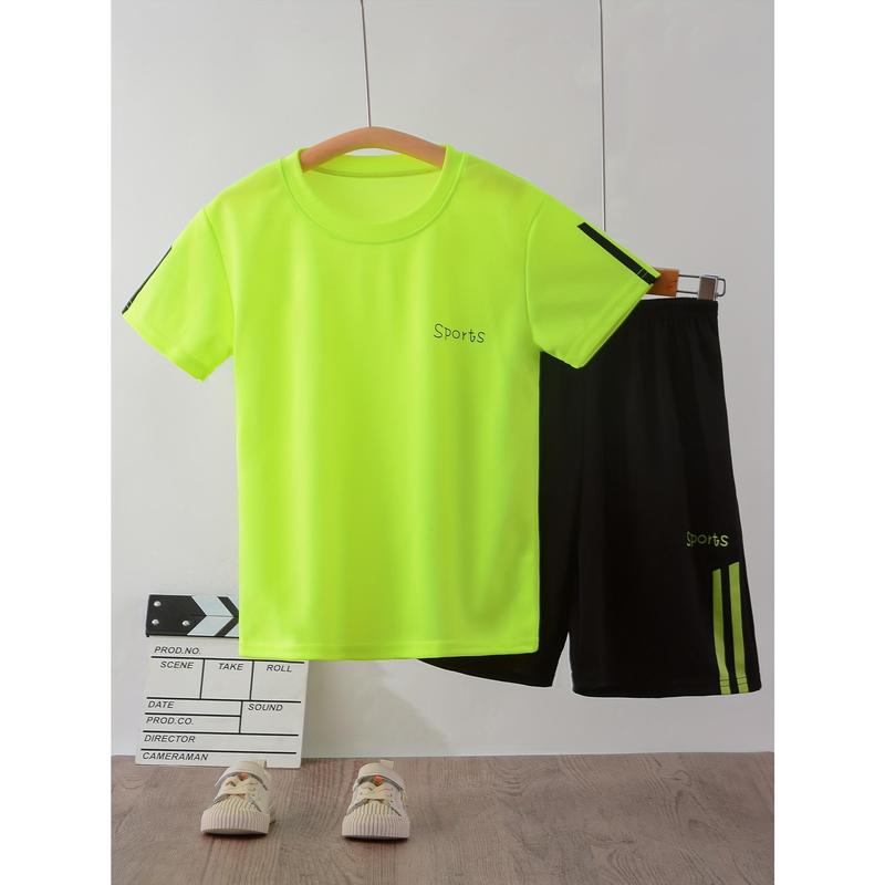 Children's short-sleeved suit, new summer Men's T-shirt sports suit, quick-drying clothes, shorts, medium and large children's ball suit, children's clothing 4