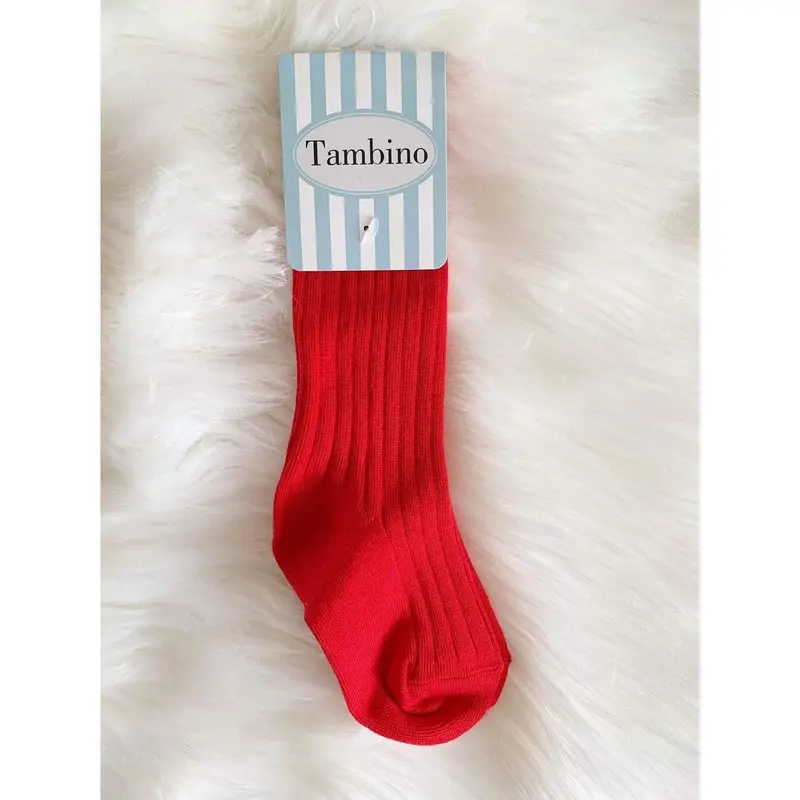 Tambino Socks - Boys Red Ribbed Knee High Socks 0
