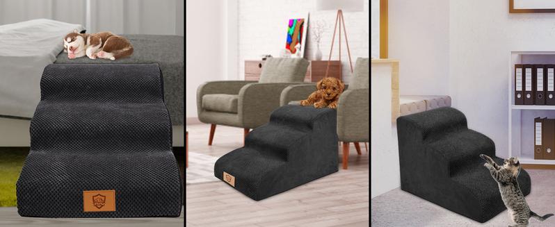 Product Introduction of MASTERTOP Dog Steps for Bed, 3-Steps High Density Foam Dog Stairs for Small Injured Older Pets, Dog Ramp with Removable Cover, Non-Slip Pet Stairs for Indoor Sofa Couch Bed - Black, 60 x 40 x 40cm 19