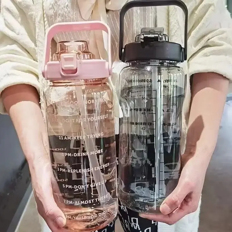 2L Large Capacity Water Bottle – Portable Sports Drink Cup with Straw & Time Marker for Gym & Outdoor Fitness Drinkware Tumbler 5