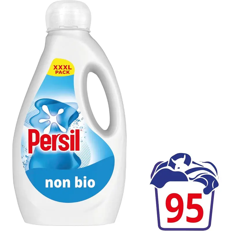 Persil Non Bio Laundry Washing Liquid Detergent outstanding stain removal in quick & cold washes tough on stains, gentle next to sensitive skin 95 washes (2.565 L) 1