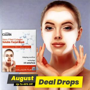 Collagen Facial Mask, 10pcs/box Hydrating Soluble Type Face Mask, Nourishing Forehead Mask, Moisturizing Mask, Face Care Mask for Deeply Hydrate & Comfort Skin, Comprehensive Facial Care Daily Skincare Product for Women, Moisture Beauty Product