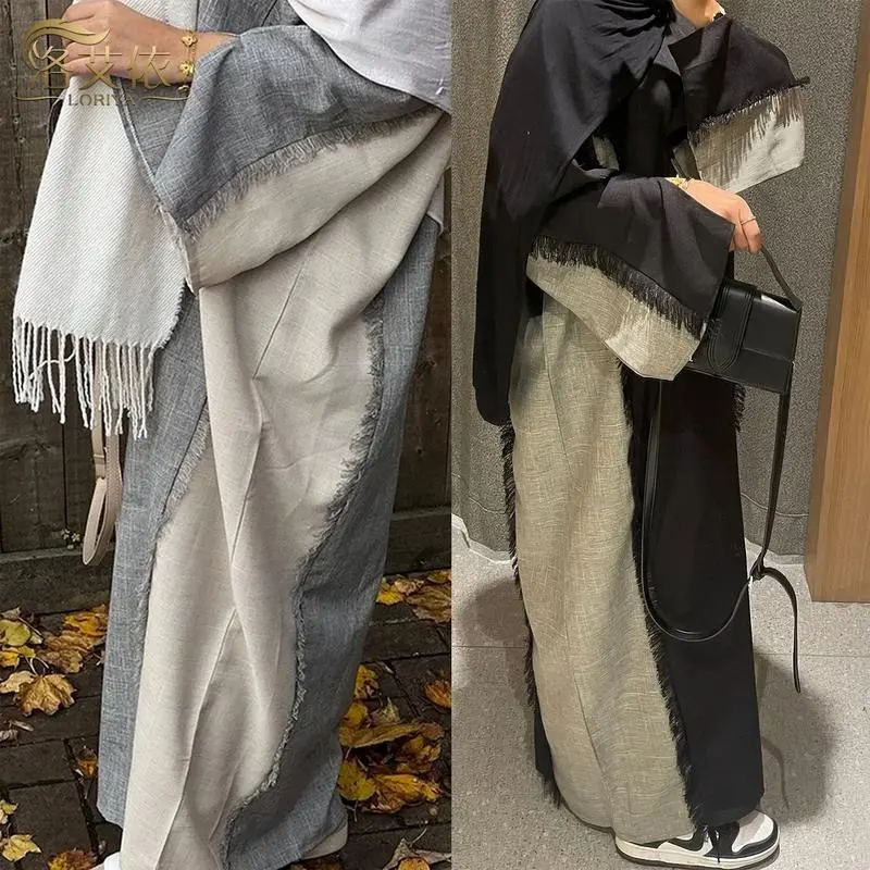 2025 Muslim clothing fashion stitching Dubai Turkish elegant robe abaya  coat 0