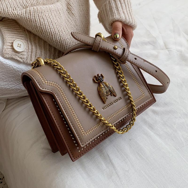 Women's Elegant Bee Patched Decor Chain Strap Crossbody Bag, Vintage Bee Decor Square Underarm Bag, Designer Bags, Minimalist Temperament Quilted Design Shoulder Bag, Trendy Crossbody Bag for Daily Use, Crossbody Purses 2025, Purse 1