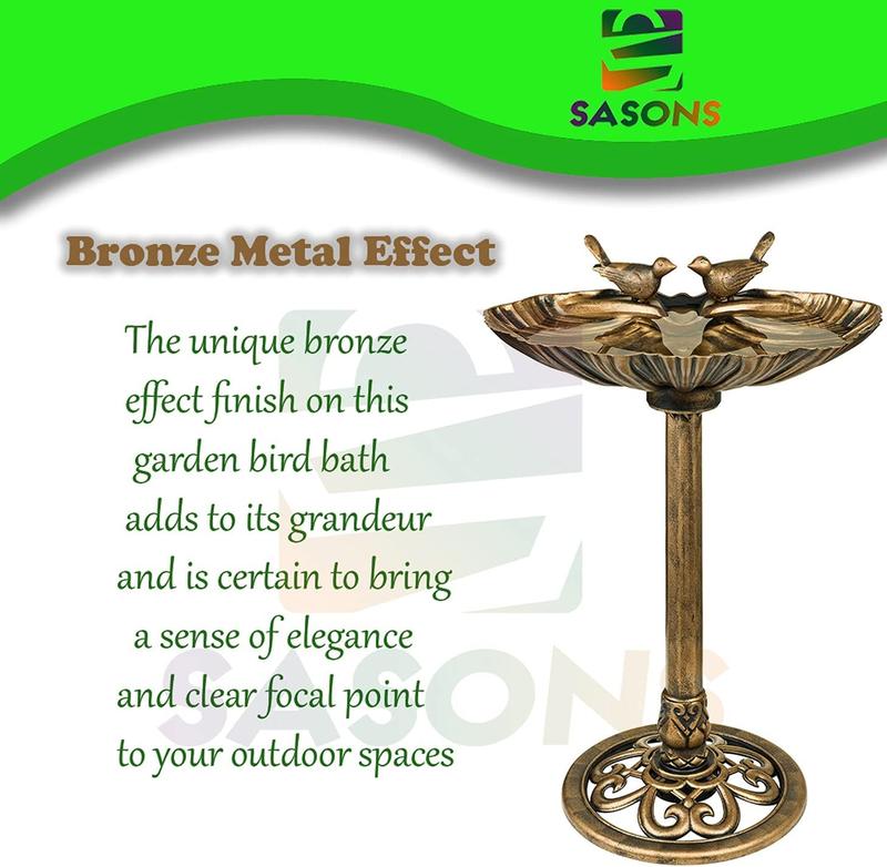 Large Free Standing Traditional Bird Bath Feeding Station Bronze Metal Effect Plastic Ornamental Bathing Feeder Table for Birds Garden, Patio, Lawn, Decking, Greenhouse & Outdoor Decor 1