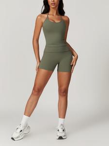 Women's Solid Backless Halter Crop Top & High Waist Shorts Tracksuit Set, Sporty Breathable Quick Drying Outfits for Yoga Gym Workout Running, Activewear, Ladies Sportswear for All Seasons, Two Piece Sets Tracksuits, Co-ord Sets for Indoor Outdoor Wear