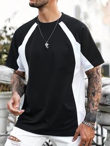 Men's Colorblock Short Sleeve Tee, Loose Casual Fashion Round Neck T-shirt for Summer, Men's Top for Daily Wear