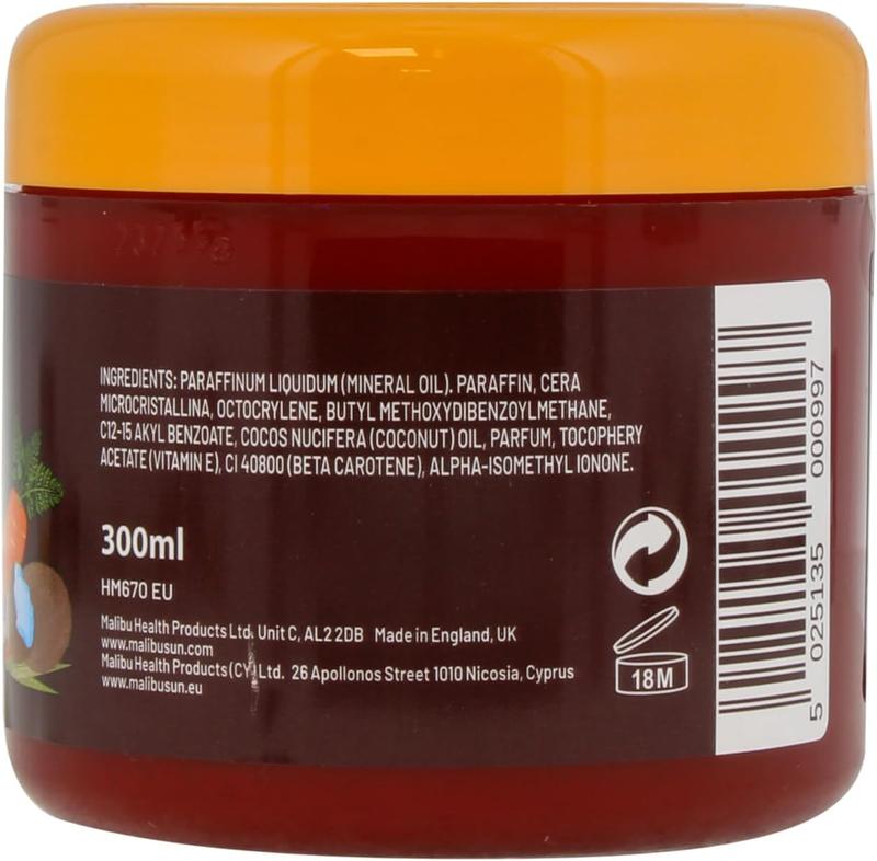 Malibu Sun SPF 2 Bronzing Fast Tanning Body Butter with Beta Carotene, Water Resistant, Tropical Coconut Fragrance, 300ml Moisturize Moisturizer 1
