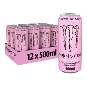Monster Strawberry Dreams Energy Ultra Zero Sugar Drink Limited NEW Flavor 500ml - Pack of 12 - Beverage Sport