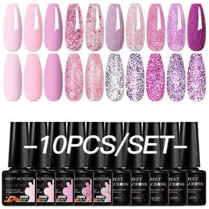 Nail Gel Polish Set, 10pcs/set Solid Color & Glitter Gel Nail Polish, Need Lamp Cure Semi Permanent UV Gel, Fall Winter Gel Nail Polish Collection