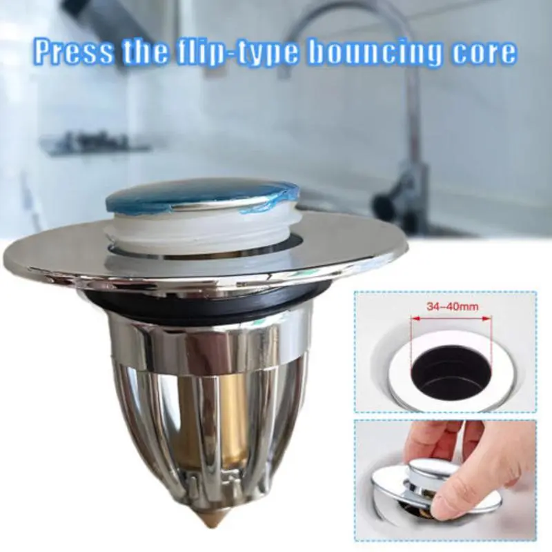 Universal Pop-Up Drain Stopper with Filter - Bathroom Sink Bounce Core Basin Plug