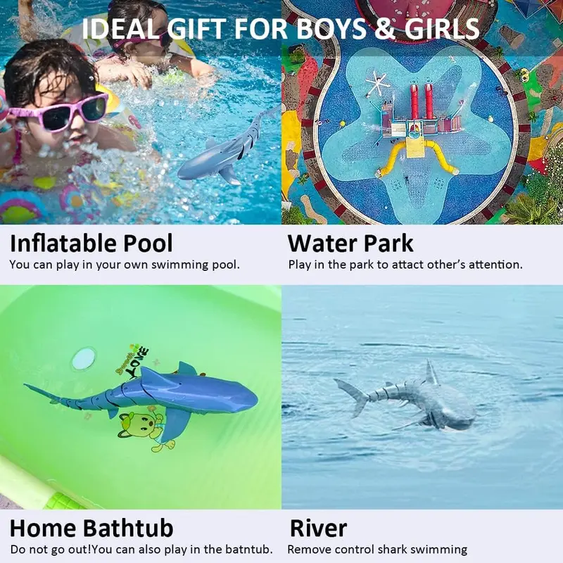 Remote Control Shark Boat Toy, 2.4GHz Electric High Simulation RC Flexible Shark Toy, Children's Pool Gift for Swimming Pool (light blue) 7