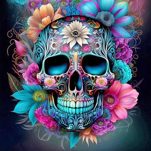 Skull & Flower Pattern Diy Diamond Arts Colorful Painting without Frame, Halloween Themed Diy 5d Painting Kit, Wall Art Decor for Home Living Room Bedroom, House Accessories, Girls Birthday Gift, Birthday Box for Girl, Christmas Gift