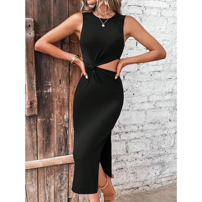 Rafferiza Twist Front Cut Out Split Thigh Dress Maxi Women Outfit 5