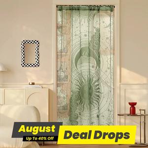 Sun & Moon Pattern Door Curtain, Lace Embroidered Door Curtain, Home Decor for Living Room Bedroom Kitchen, Room Divider Curtain