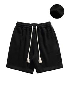 Men's Solid Textured Drawstring Shorts, Loose Casual Elastic Waist Pocket Straight Leg Shorts for Summer, Fashion Men's Bottoms for Daily Wear