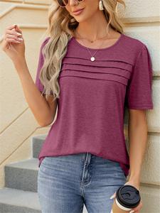 Women's Plain Round Neck Tee, Casual Short Sleeve Crew Neck T-Shirt for Daily Wear, Ladies Clothes for All Seasons