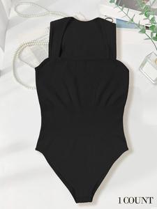Women's Solid Shapewear Bodysuit, Casual High Stretch Tummy Control Shaper, Ladies Shapewear for Daily Wear