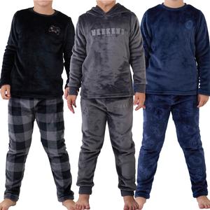 Boys Fleece Pyjama Set Thick Fleece Long Sleeve Top & Bottom Pants Sleepwear Pjs Loungewear Nightwear for Kids Soft & Comfortable Top & Trousers 4-13