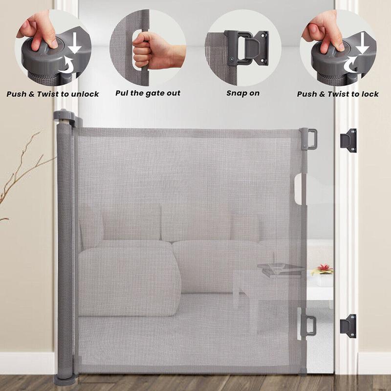 33-Inch Extra Tall Retractable Baby Gates, 59" Wide, Black/Grey Mesh, Banister Mount, Baby & Dog Gate for Stairs, Doorways 4