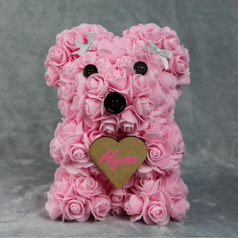 Personalised Flower Bear Custom Name Rose Bear Teddy Artificial Rose Birthday Christmas Mother's Day Gift for Her Gift For Him Nan Friend Daughter Son Wedding Funeral Memorial Colourful Flowers Personalized 0
