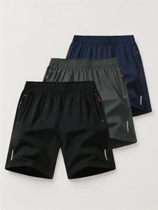 Men's Reflective Striped Pocket Zipper Track Shorts, Casual Elastic Waist Shorts for Daily Outdoor Wear, Men's Bottoms for All Seasons, Menswear, Lightweight Athletic Shorts, Casual Sport Shorts