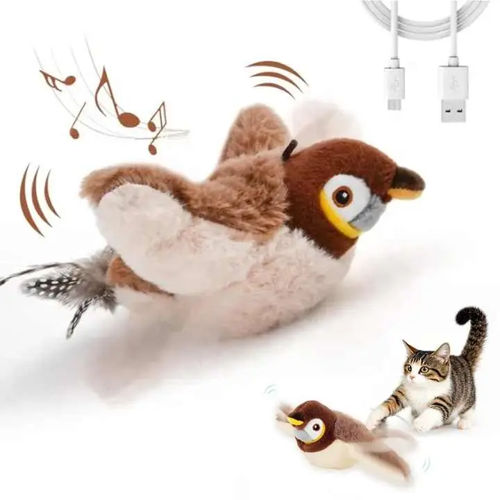 Rechargeable Flapping Bird Cat Toy – Touch-Activated Chirping Toy with Catnip, Realistic Wings Movement for Indoor Cats & Kittens