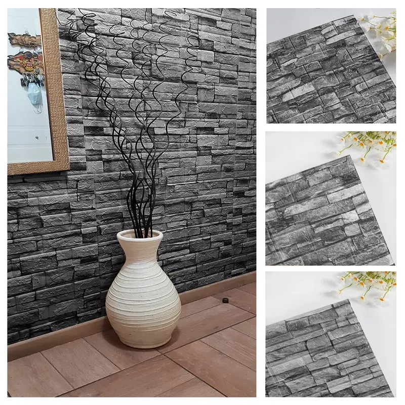 10PCS 3D Tile Brick Wall Sticker Self-adhesive Wallpaper Waterproof Foam Panel 2