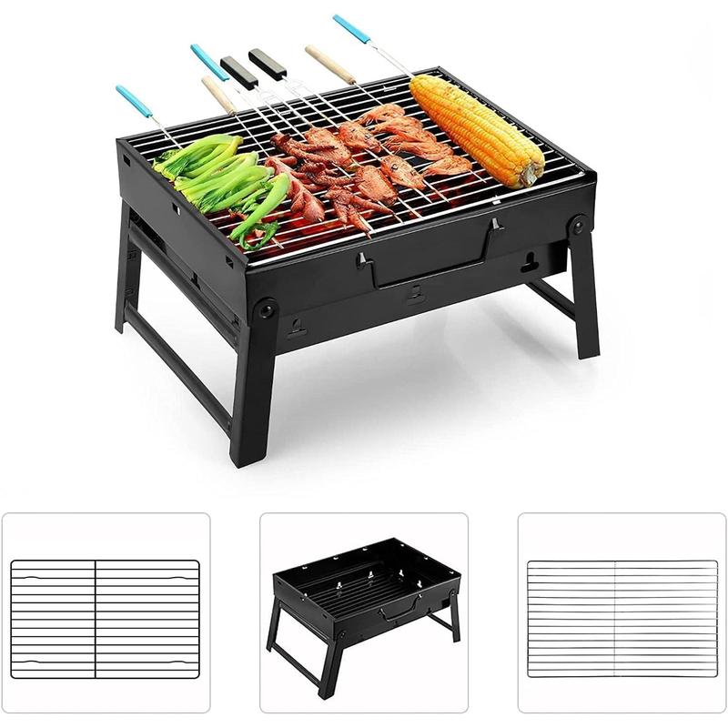 Barbecue Grill Portable, Charcoal Barbecues, Stainless Steel BBQ, Desk Tabletop Outdoor Barbecue Grill, Charcoal BBQ Pit Grill for Picnic Garden Camping Travel (20.47''x11.61''x8.74'') Foldable Traditional Small 3