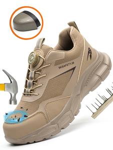 Men's Casual Knob Design Steel Toe Shoes, Lightweight Comfortable Wear-resistant Work Shoes, Anti-impact & Anti-puncture Safety Shoes