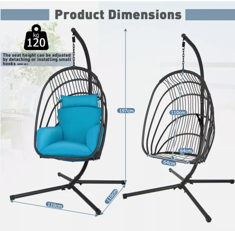 Folding Swing Egg Chair Hanging Chair Swing Basket Chair w/ Stand Cushion Pillow 1