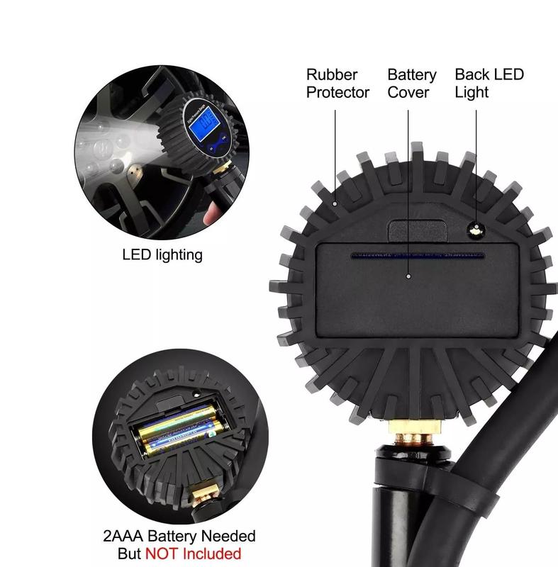 LCD Digital Tyre Inflator Pressure Gauge Air Line Clip on Tyre Pump Compressor 4
