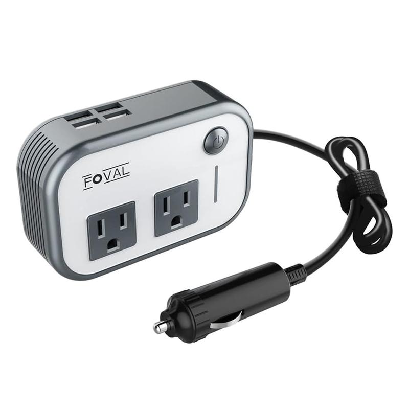 200W Car Power Inverter, FOVAL 12V DC to 110V AC Car Inverte with 4 USB Ports Car Outlet Adapter, Power Inverter for Vehicles, Car Plug Adapter Outlet for Laptop Computer Charger 0