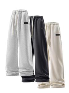 Men's Letter Print Drawstring Waist Sweatpants, Casual Comfy Loose Straight Leg Pants for Fall & Winter, Men's Trousers for Daily Wear