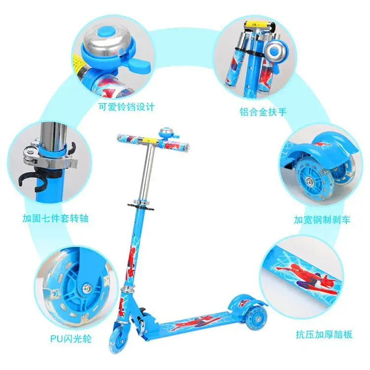 Teenage Kids Iron Scooter Kick Flash LED Brake 3 Wheel Push Adjustable Folding 6