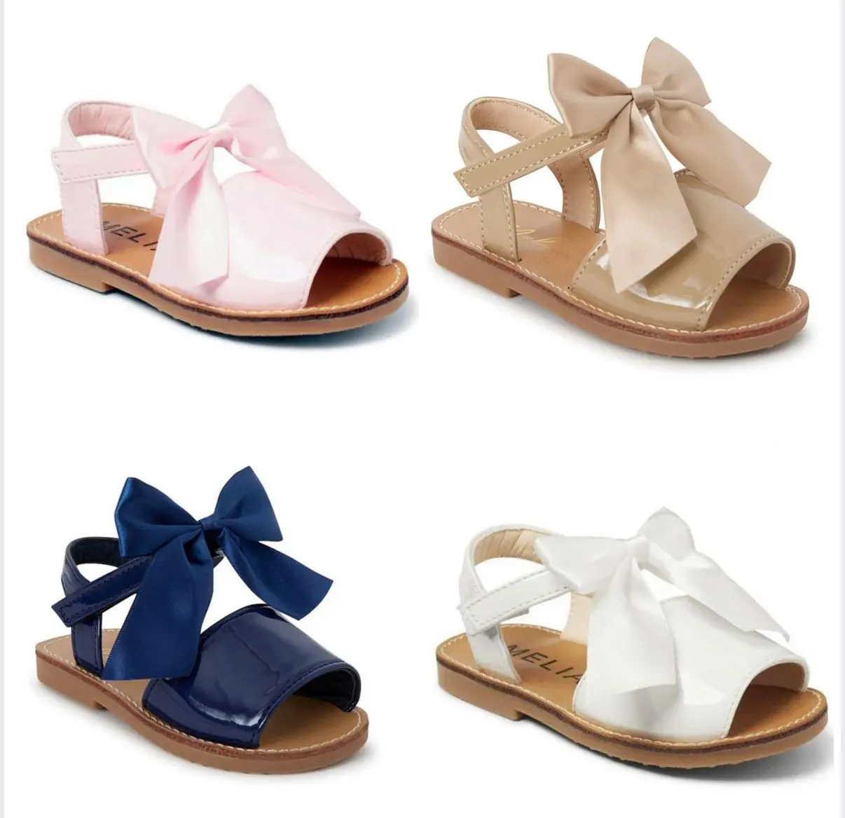 Girls, Toddler Patent Detachable Bow Sandals Size 4-12 - White, Pink, Camel and Navy