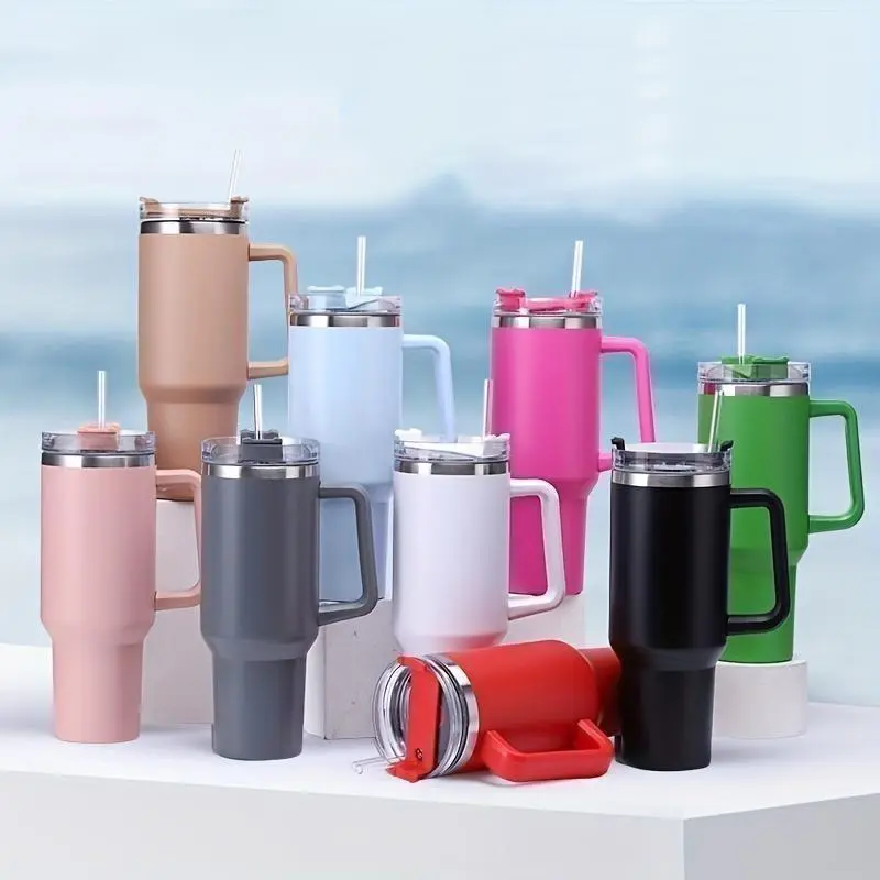 【2025】1200ML 304 Stainless Steel Insulated Water Bottle,Thermal Coffee Car Cup, Cold Hot Mugs Vacuum Flask With Handle Straw,For Sport 1